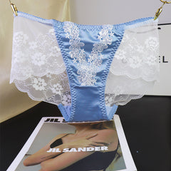 Sexy Embroidered Lace Satin Briefs