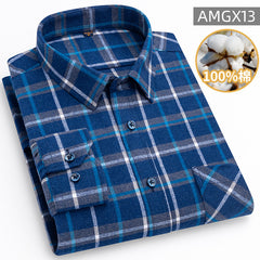 Men's 100% Cotton Fashion Casual Thickened Plaid Shirt