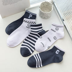 5 PCS Men's Sweat-absorbent Low-top Invisible Boat Socks Sports Cotton Socks