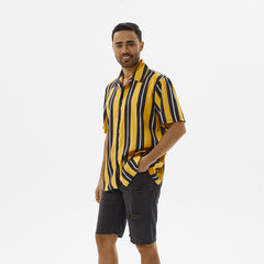 2024 Men's New Fashion Lapel Striped Short Sleeve Shirt