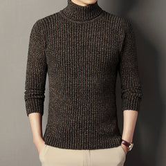 High-quality stretch solid color sweater with high collar