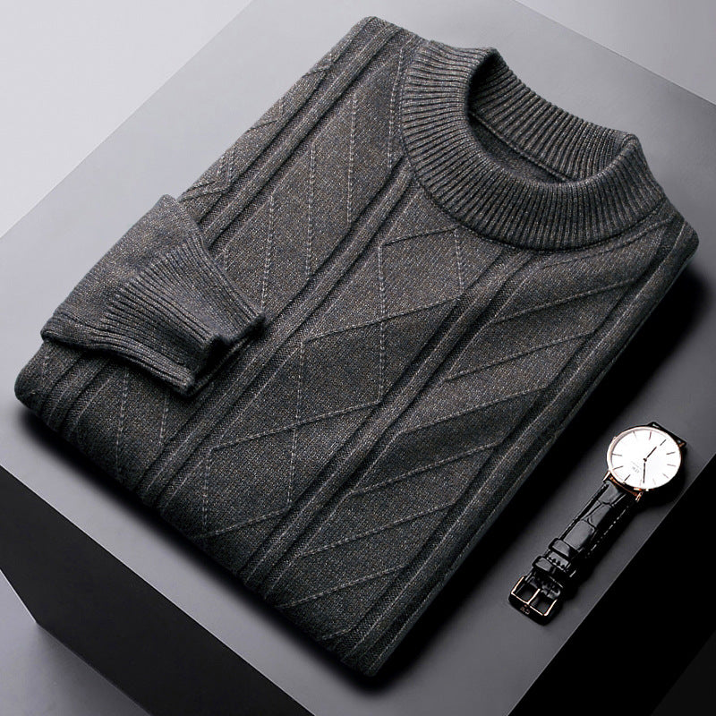 Men's Thickened Warm Jacquard Bottom Wool Sweater