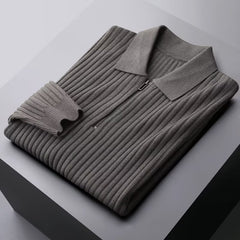 Men's High-End Half Zip Lapel Striped Solid Color Sweater