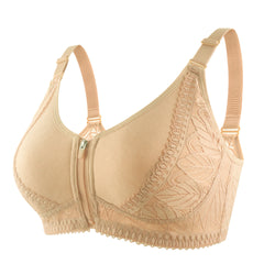 New style front zipper wire free lace plus size bra
