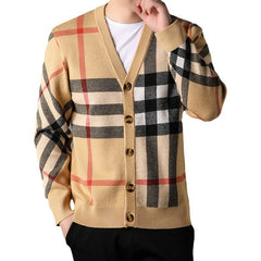 Men's Loose Printed V-Neck Casual Breathable Comfortable Knitted Cardigan