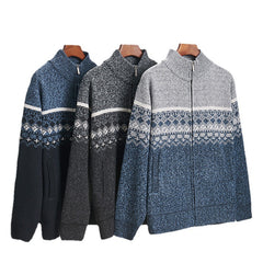 Thickened stand-up collar color-blocked retro jacquard knitted cardigan