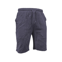 Men's Solid Color Drawstring Breathable Beach Pants Cotton and Linen Sports Casual Shorts