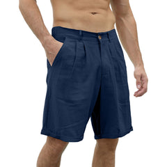 Men's Cotton and Linen Casual Beach Button Stretch Shorts