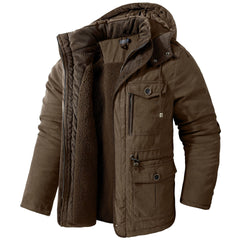 Men's Thick Multi-Pocket Lambswool Hooded Cotton Jacket