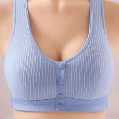 Cotton Front Button Push Up Wireless Bra