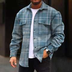 Men's New Plaid Print Velvet Shirt