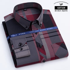 Men's Wrinkle-free Business Casual Gold-stamped Plaid Shirt