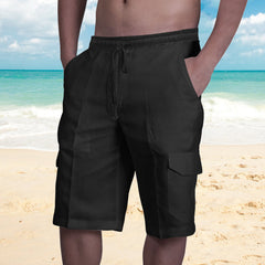 2024 Men's New Linen Multi-Pocket Drawstring Beach Shorts