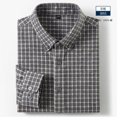 Men's Soft Winter Warm Cotton Brushed Long Sleeve Plaid Shirt
