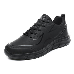Men's Large Size Leather Waterproof Casual Running Black Sports Shoes