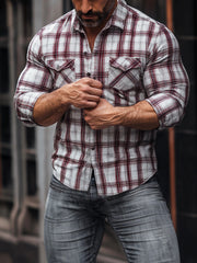 Men's New Plaid Print Velvet Shirt
