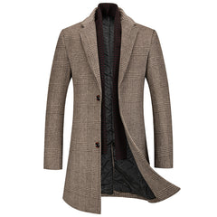 Men's New Houndstooth Wool Scarf Collar Cotton Coat