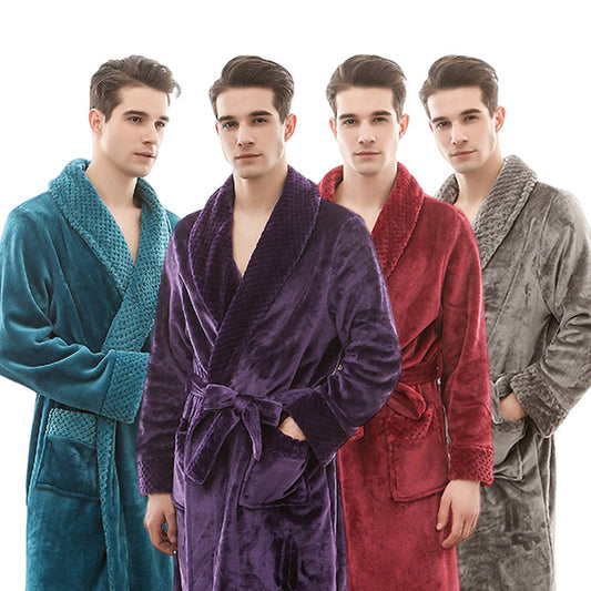 Winter Thick Long Flannel Luxury Warm Coral Fleece Bathrobe