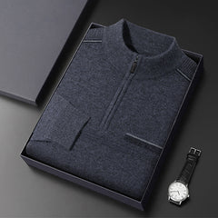 Men's Half Turtle Collar Zip Warm Knitted Wool Sweater