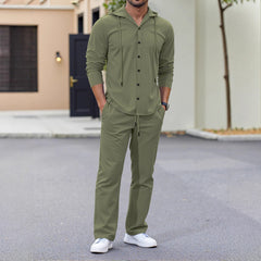 Men's Loose-Fit Linen Long-Sleeve Hoodie and Pants Set