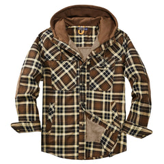 Men's Velvet Windproof Warm Hooded Cotton Plaid Shirt