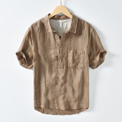 Pure Linen Stripe Half Sleeve Shirt