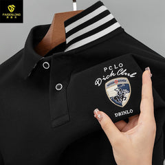 Men's Cotton Embroidered Lapel Polo Shirt