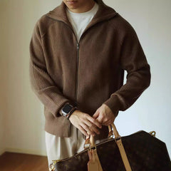 Zippered Simple Solid Color Loose Sweater
