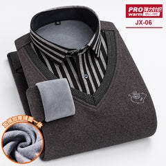 Men's Fake Two-piece Velvet Thickened Loose Casual Knitted Shirt