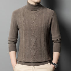 Men's 100% Wool Thick Warm Fashionable Jacquard Turtleneck Sweater