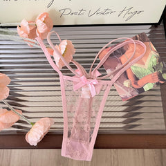 Sexy Low Waist Lace Bowknot Cross Strap Seamless Thong