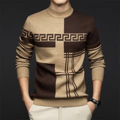 Men's contrasting round neck casual warm sweater