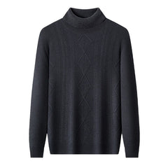 Men's 100% Wool Thick Warm Fashionable Jacquard Turtleneck Sweater