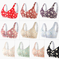 Front Button Print Wide Strap Plus Size Bra