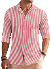 Men's Casual Jacquard Striped Long Sleeve Shirt