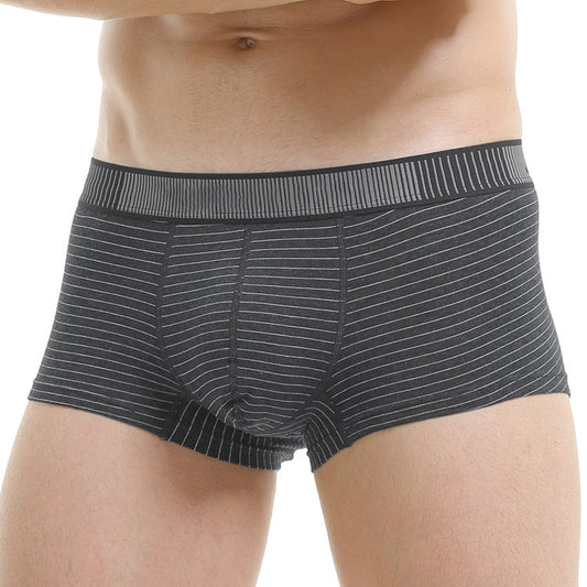 Men's Solid Color Breathable Cotton Stretch Comfortable Striped Boxer Briefs