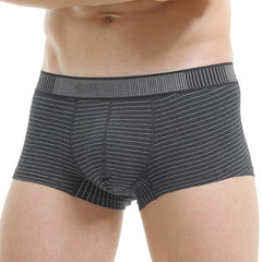 Men's Solid Color Breathable Cotton Stretch Comfortable Striped Boxer Briefs