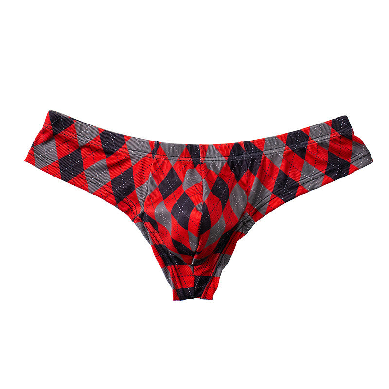 Men's Plaid Print Ice Silk Thread Underwear