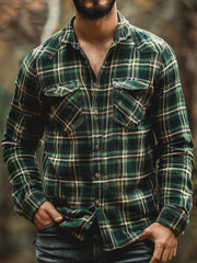 Men's New Plaid Print Velvet Shirt
