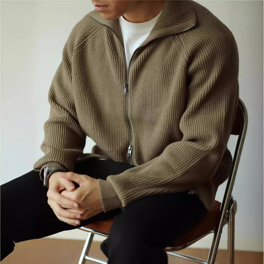 Zippered Simple Solid Color Loose Sweater