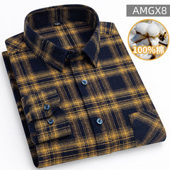 Men's 100% Cotton Fashion Casual Thickened Plaid Shirt