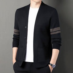 Men's New Slim Fit Striped Pocket Knit Cardigan