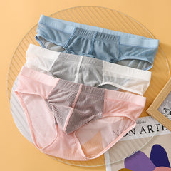 Men's Low Waist Ice Silk Lace Sexy Transparent Graphene Briefs