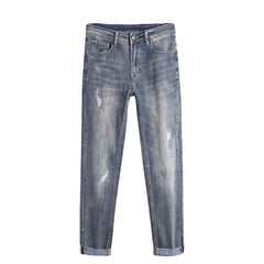 New high-end stretch vintage blue print jeans
