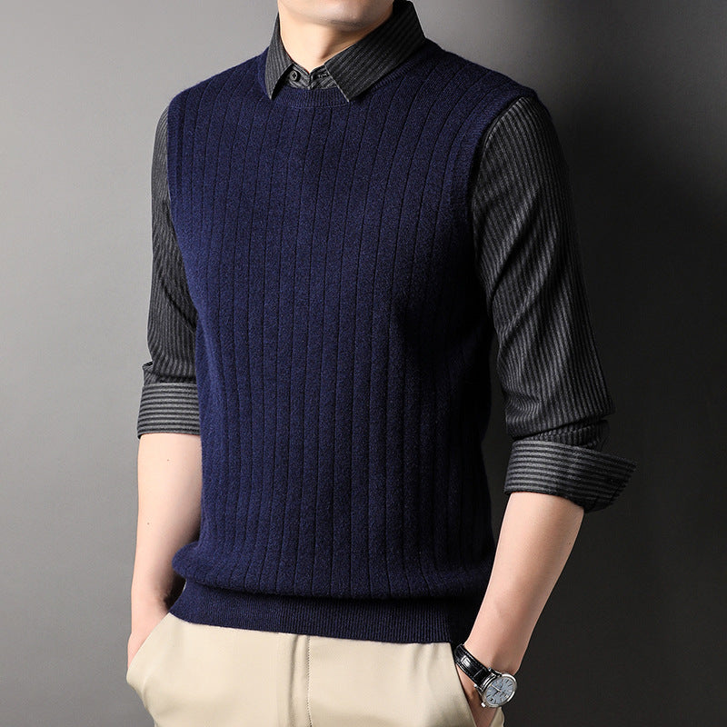 Men's Lapel Warm Business Casual Fake Two-Piece Sweater