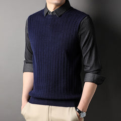 Men's Lapel Warm Business Casual Fake Two-Piece Sweater