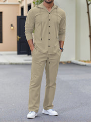 Men's Loose-Fit Linen Long-Sleeve Hoodie and Pants Set