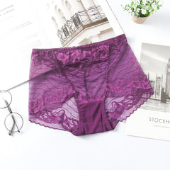 High-waisted Butt-lifting Seamless Transparent Lace Breathable Mesh Briefs