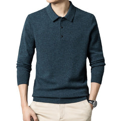 Pure wool sweater Men's casual lapel sweater