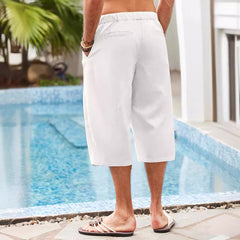 2024 Men's Cotton and Linen Casual Multi-Pocket Beach Shorts